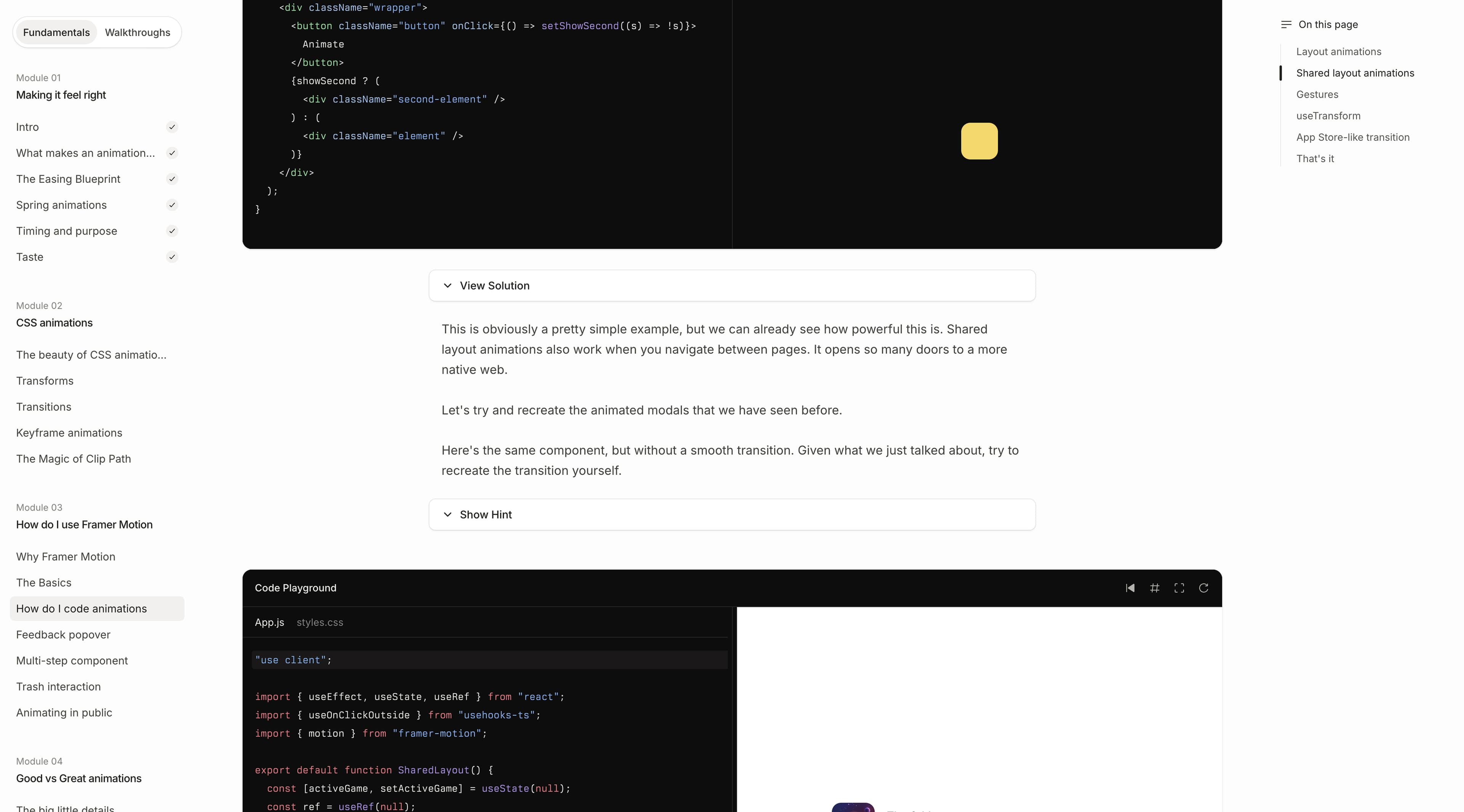 Screenshot of the course’s platform